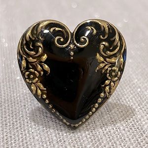 Black Enamel Heart Cocktail Ring - image 1